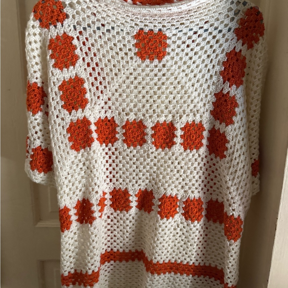 White and Orange Crochet Men's Dress Shirt